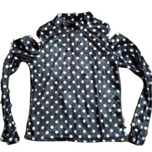 2/$40 Y2K cold shoulder polka dot velour mock neck top